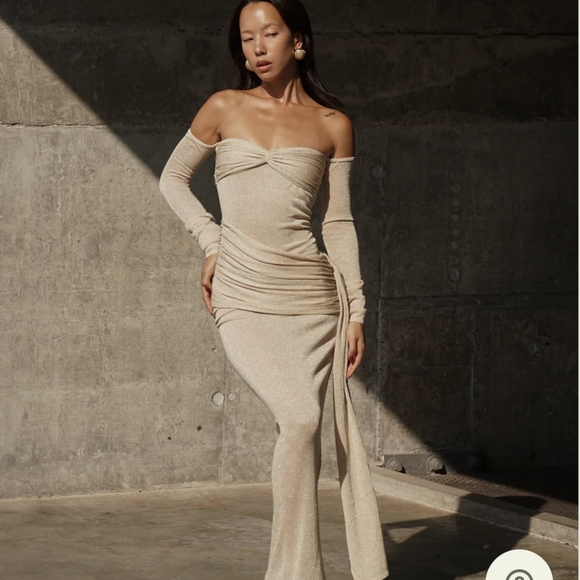 Meshki Ingrid Metallic Knit Maxi Dress - Bronze Size Large - Picture 1 of 10